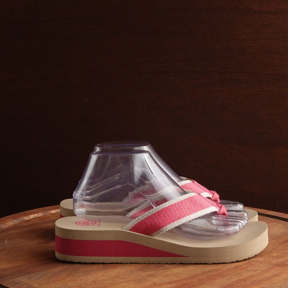 Tory Burch Pink and Tan Platform Sandals